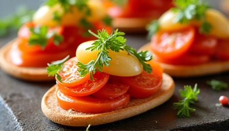 Artfully arranged canapé platter with fresh ingredients